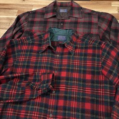 2 Vtg Pendleton Button Down Flannel Size L 100% Virgin Wool Made In USA Holes