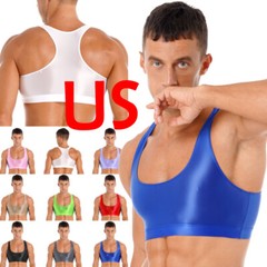 US Men’s Glossy U Neck Tank Tops Solid Sleeveless Crop Top Sports Fitness Vest