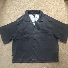 ANANKE Men’s Black Solid Collared Short Sleeve Button-Up Shirt w/ Pockets XL