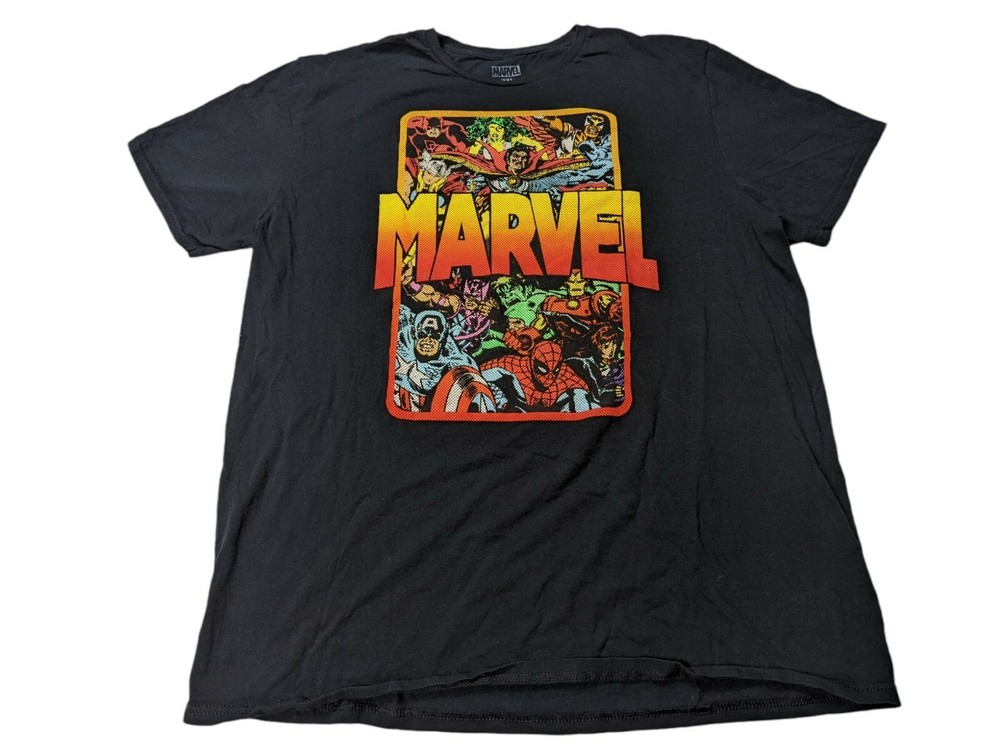 Marvel Comic Superhero Graphic Print T-Shirt Men 2XL XXL Spellout Retro Crewneck