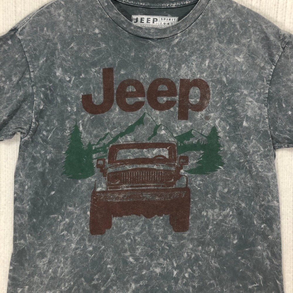 Jeep Spirit 1941 Mens Graphic T-Shirt Grey Mineral Wash Mountain Size M