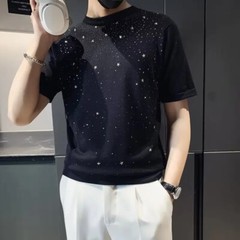 New Fashion Trend Stars Hot Diamonds Rhinestones Summer Luxury Men T-Shirt