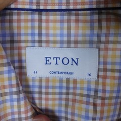Eton Mens Contemporary Fit Plaid Button Down Shirt Orange Blue 16/41