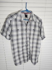 The North Face Large Mens Gray Blue Plaid Breast Pockets Button Front