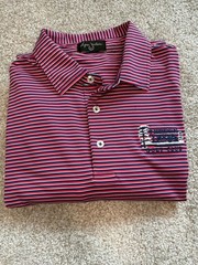 Byron Nelson Men’s Striped Polo Shirt Hidden Lakes Golf Club Red White Blue