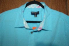 Margari Taviulle Men 100% Polyester Blue Mist UPF 30+ SS Button Down Shirt XL