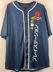 NEW! PlayStation Katakana Kanji Baseball Jersey Official License Navy Pinstripe