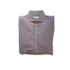 Brunello Cucinelli Stripe Button Down Shirt Mens Large White Maroon Wine Cotton