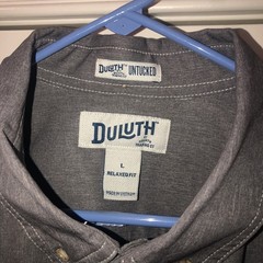 Duluth trading Company men’s button down, untucked shirt, large, gray, flex￼