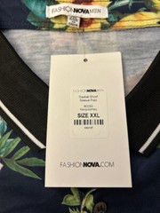 Fashion Nova Mens Polo Shirt 2XL Aloha Hawaiian Tropical Floral Birds Stretch
