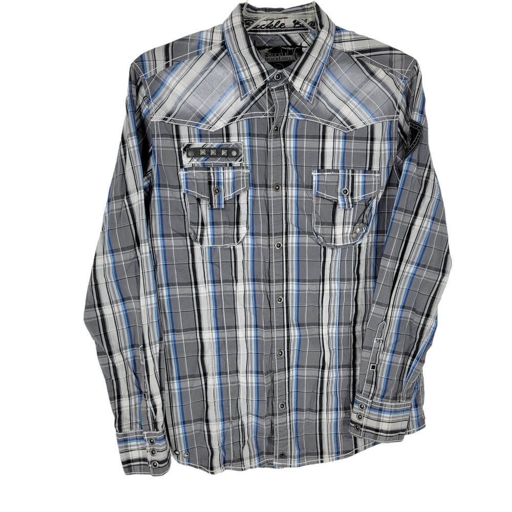 Buckle Black Label No 048 Snap Button Plaid Shirt Size Medium Slim fit