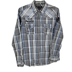 Buckle Black Label No 048 Snap Button Plaid Shirt Size Medium Slim fit