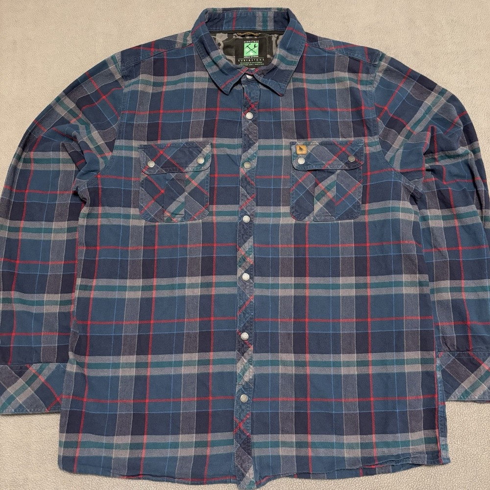 Hippy Tree Surf & Stone Snap Button Flannel Mens 2XL Nomad Division Blue Plaid