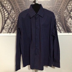 Calvin Klein Blue Striped Cottton Long Sleeve Button Front Pocket Shirt XL