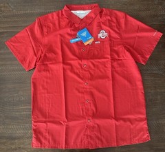 Ohio State Buckeyes Columbia PFG Men’s L Red Slack Tide Camp Omni-Shade Shirt