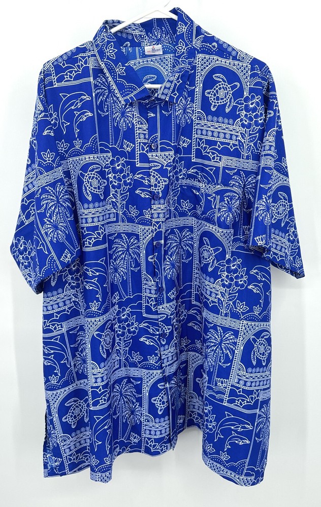 La Leela Shirt Mens 3XL Hawaiian Button Up Tropical Casual Blue