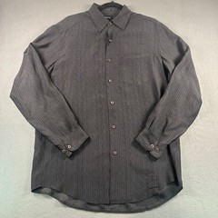 Claiborne Mens 100% Silk Button Down Shirt Medium Black Grey Herringbone Pattern