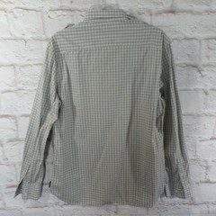 French Connection Plaid L/S button front Stretch Shirt Sz. L Roll Tab Sleeves