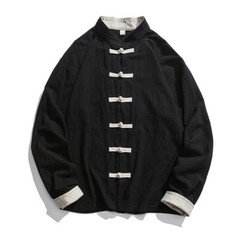 Men Chinese Frog Button Shirt Jacket Retro Tang Suit Coat Tops Cotton Linen Soft