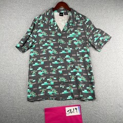 Minecraft Shirt Medium M Black Teal Character Print Button Up Short Sleeve Mens