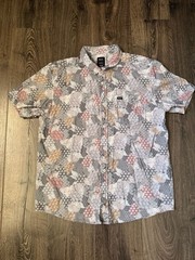 RVCA Men’s Short Sleeve Button-Down Shirt in Multi-Pattern Patchwork Print