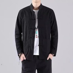 Men’s Solid Color Stand Collar Jacket Blouse for Traditional Kung Fu Tai Chi