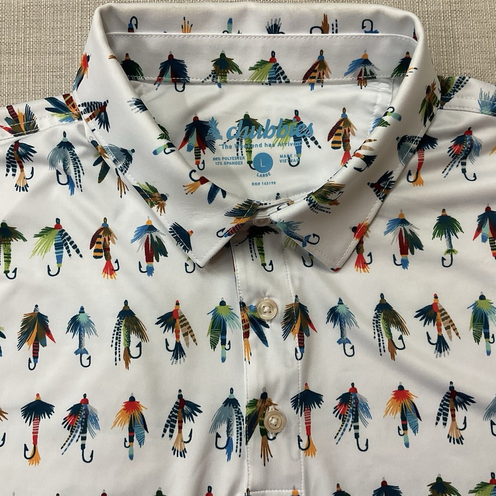 Chubbies Mens Performance Weekend Has Arrived Fly Fishing Lures Polo Shirt L