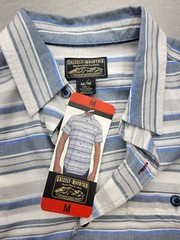 GrizzlyMountainMenButton-Up Medium Blue Short Sleeve Striped Cotton Pockets