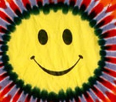 SIZE SMALL Screen HAPPY SMLEY FACE on MULTI-COLOR Hand-dyed TIE DYE T-SHIRT