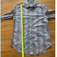 Robert Graham Mens Blue Purple Paisley Stripe Cotton Button Down Shirt Small