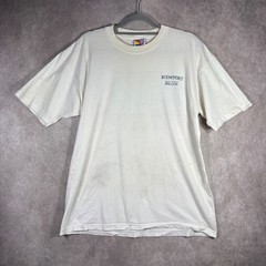 Vintage Newport Blue T-Shirt Mens XL White Graphic Boat Nautical 90s STAINED