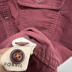 Fossil Men’s Button Down Thick Cotton Long Sleeve Shirt Burgundy Size Large