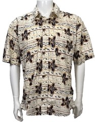 Crossings Vintage Hawaiian Shirt Large Tropical Floral Aloha Beige Retro Resort