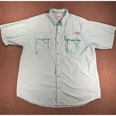 Columbia PFG Bahama II Fishing Shirt Mens XL Mint Green Short Sleeve Nylon Vent