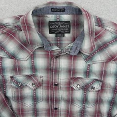 Cody James Shirt Mens Small Regular Fit Western Pearl Snap Red Plaid Long Sleeve