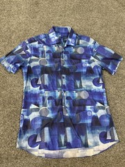 Bertigo Shirt Mens Medium Blue Abstract Geometric Short Sleeve Button Up Casual