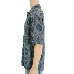 Cambridge Classics Shirt Geometric Blue Green Short Sleeve Button Up Mens Medium
