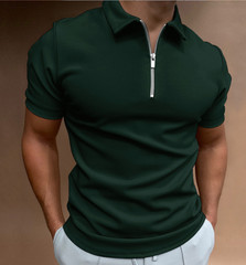 Men’s Solid Color Half Zip Business Shirt Short Sleeve T-shirt Casual Summer Top
