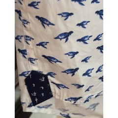 Paper Denim & Cloth Mens 3X Sea Turtle Print Peached Poplin Shirt White Blue NEW