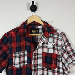 KLEEP Men’s Flannel/Twill Split Graphic Button Down Shirt Size M