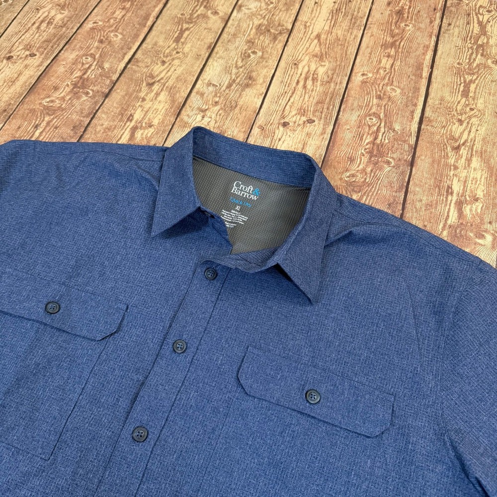 Croft & Barrow Quick Dry Button Up Shirt Mens Extra Large Blue Performance