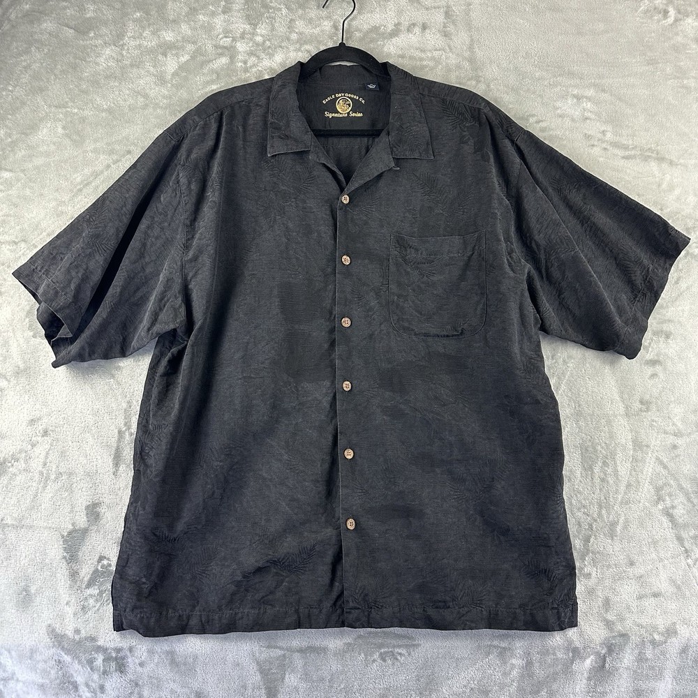 Eagle Dry Goods Co Button Up Shirt Men’s XL Black Embroidered Palm Trees Silk