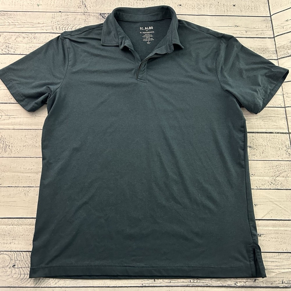 01. Algo Performance Short Sleeve Button Front Polo Shirt Men’s Large Blue