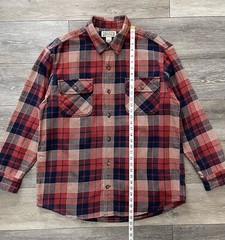 Duluth Trading Red Navy Houndstooth Plaid Underarm Gusset Flannel Shirt LARGE