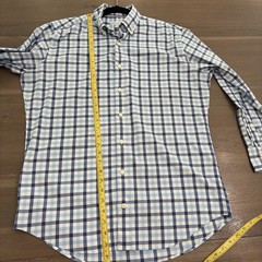 Men’s Peter Millar Button Front Shirt-Medium-Blue Check-One Chest Pocket