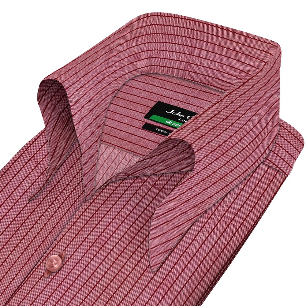 High Open Button Down Collar Buttonless Maroon Wide Stripes Men’s Cotton Shirt