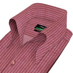 High Open Button Down Collar Buttonless Maroon Wide Stripes Men’s Cotton Shirt