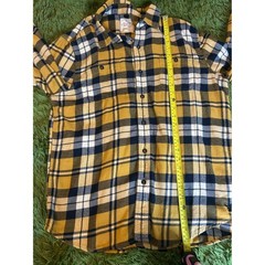American Eagle Button Down Mens Large Yellow Heritage Flannel Plaid Long Sleeve