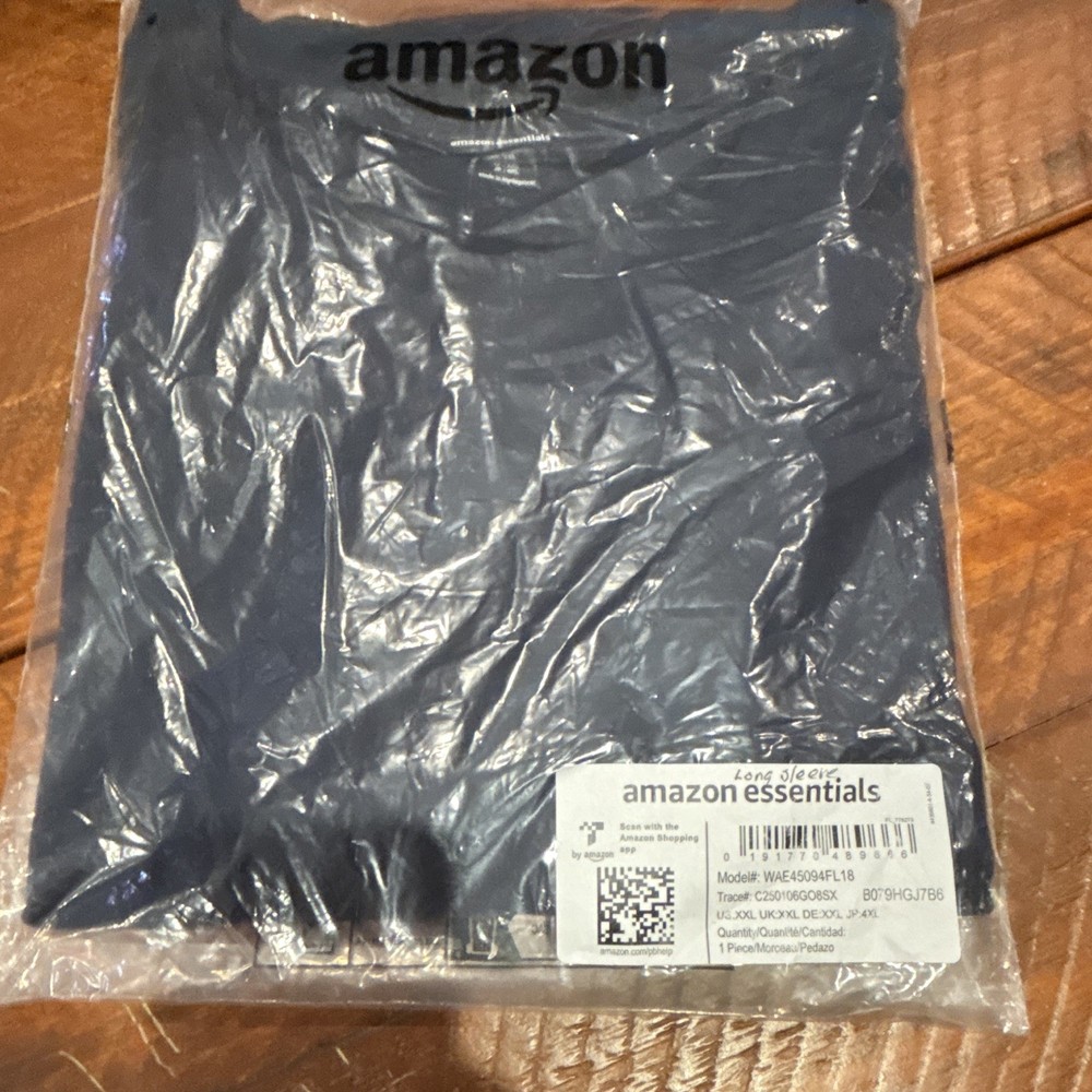 Amazon Essentials Men’s Black Long Sleeve T-Shirt, Regular Fit Size 2XL