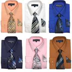 New Men’s Cotton Blend Dress Shirt with Tie and Handkerchief 22 colors 21